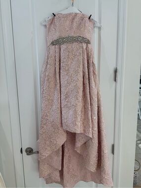 Cachet Blush Pink Floral High-Low Dress with Beaded Waist